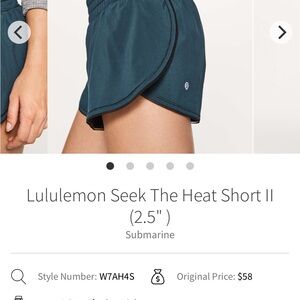 Lululemon Women's Seek The Heat Short II                             Size 10
